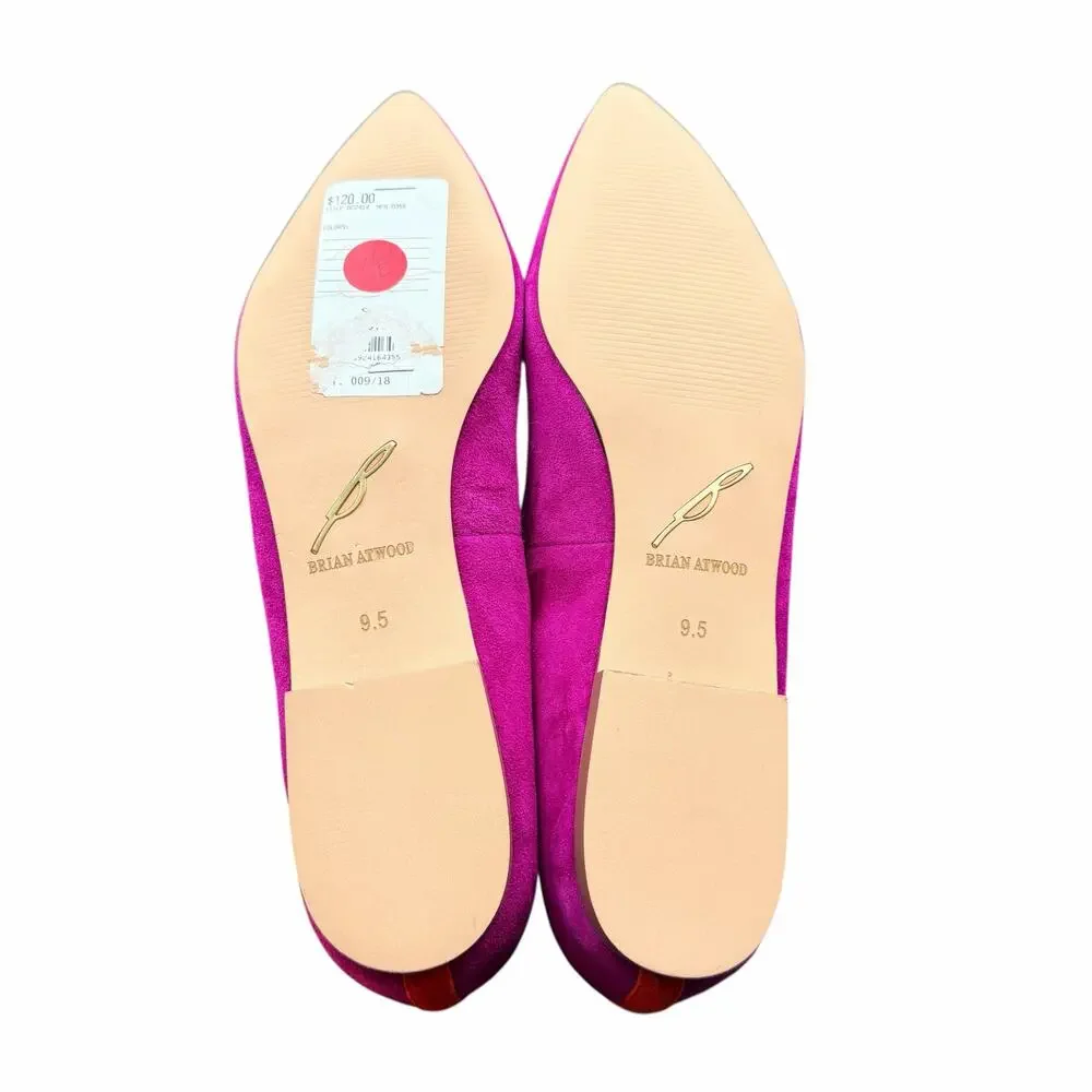 Brian Atwood Suede Flats 9.5 Pink Blue Pointed Toe Colorblock Perforated